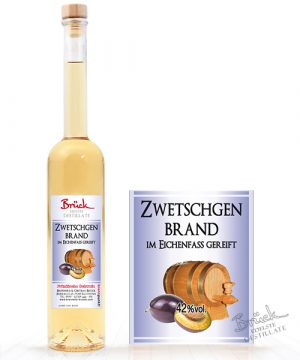 Zwetschgenbrand im Eichenfass gereift 42% vol. 0,2 Liter | 1 L = 75,00 € (= 5 Flaschen je 0,2l)